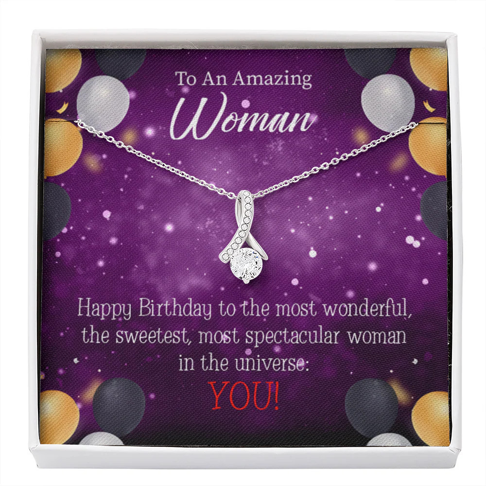 Mom Gift You Mean the World to Me Eternity Ribbon Stone Necklace Standard Box